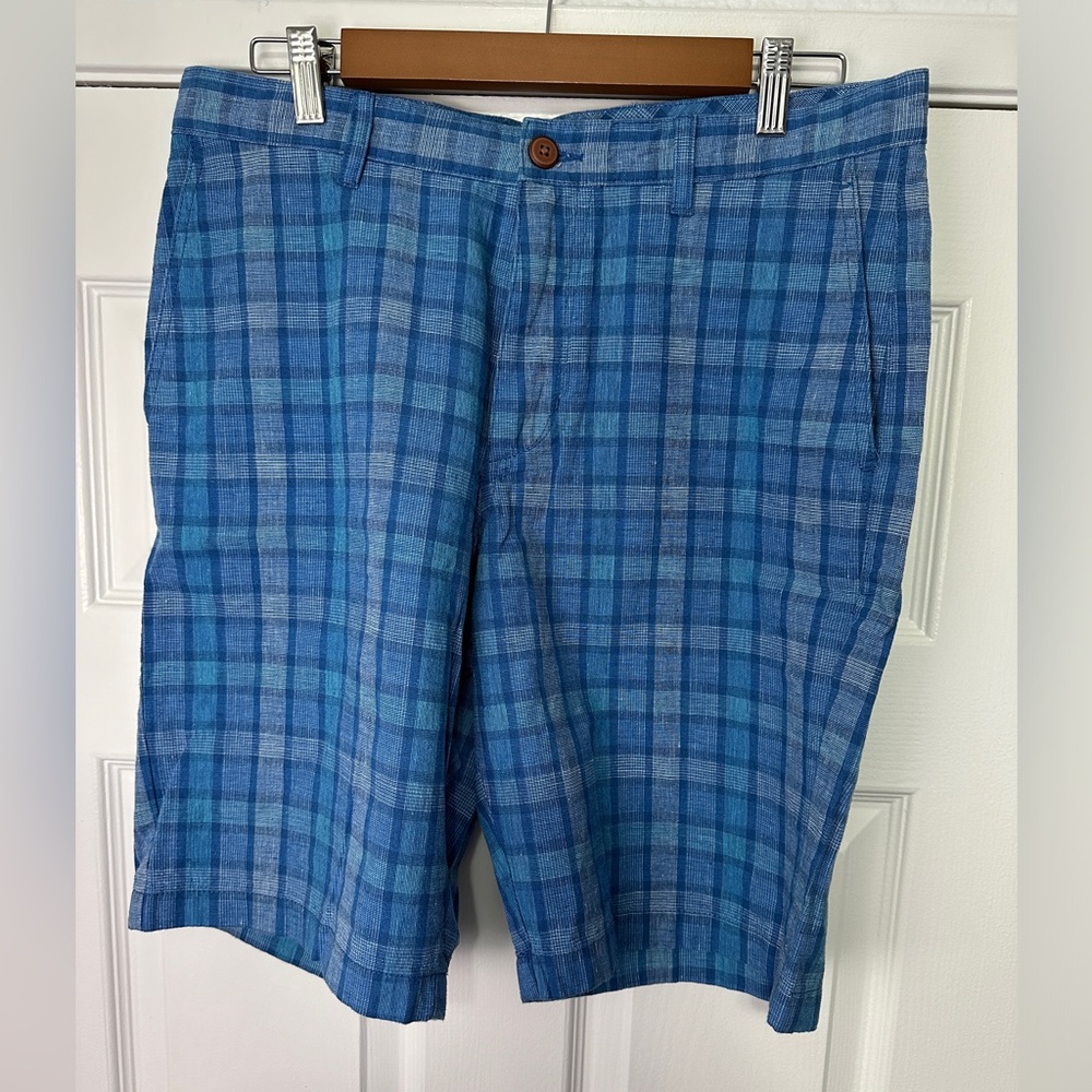 Tommy Bahama St Thomas Check Linen Blend Shorts Dutch Blue Men’s Size 32 NEW